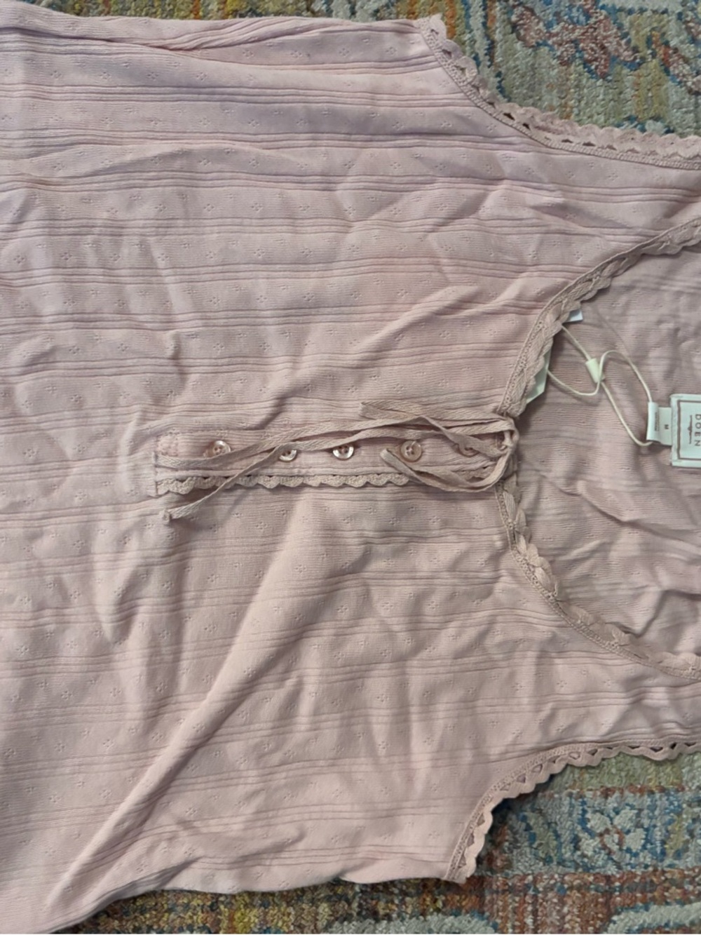 Soft Pink Lace-Trim Tank Top